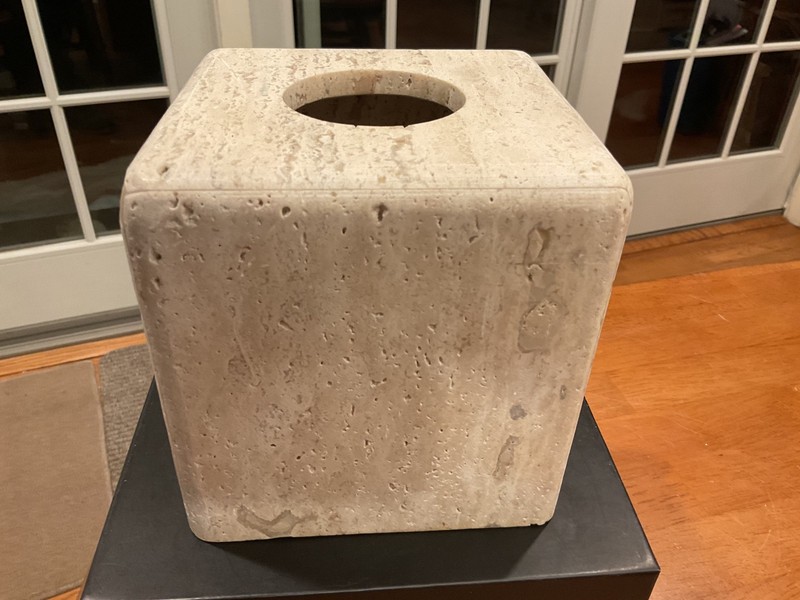 CB2 White Travertine Marble Tissue Box Cover - Excellent Condition -hard to find gallery