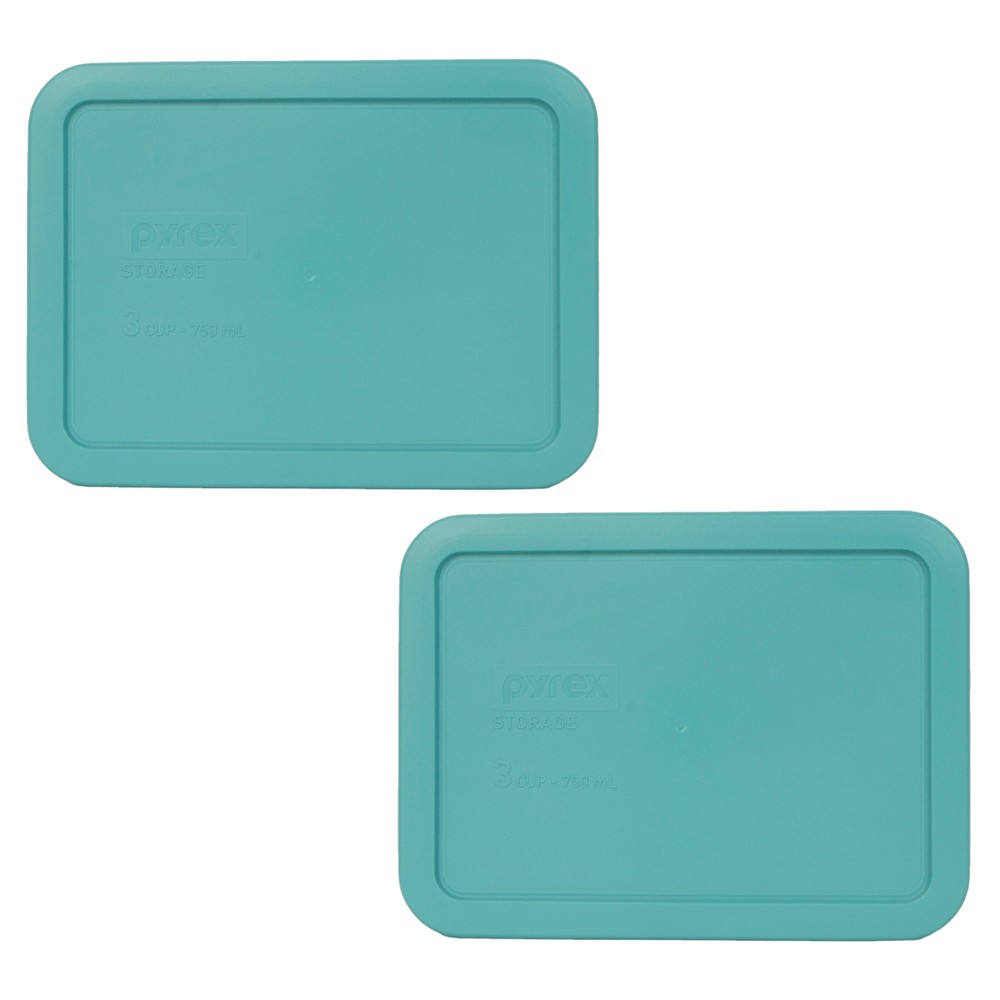 Pyrex 7210-PC Turquoise Rectangle 3 Cup Storage Lid Cover 2PK for Glass Dish