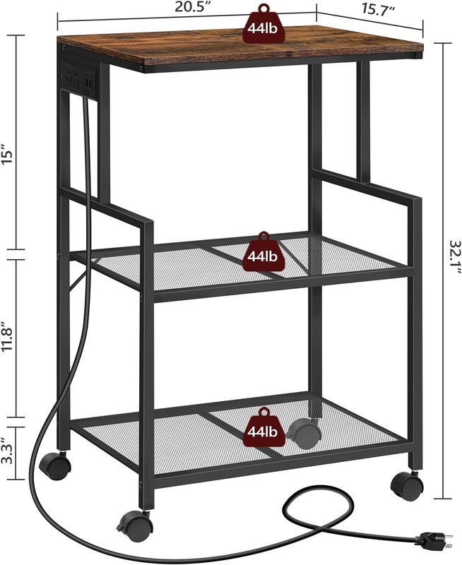 Mobile Printer Stand, 3-Tier Industrial Printer Cart with Power Outlets and 2 gallery