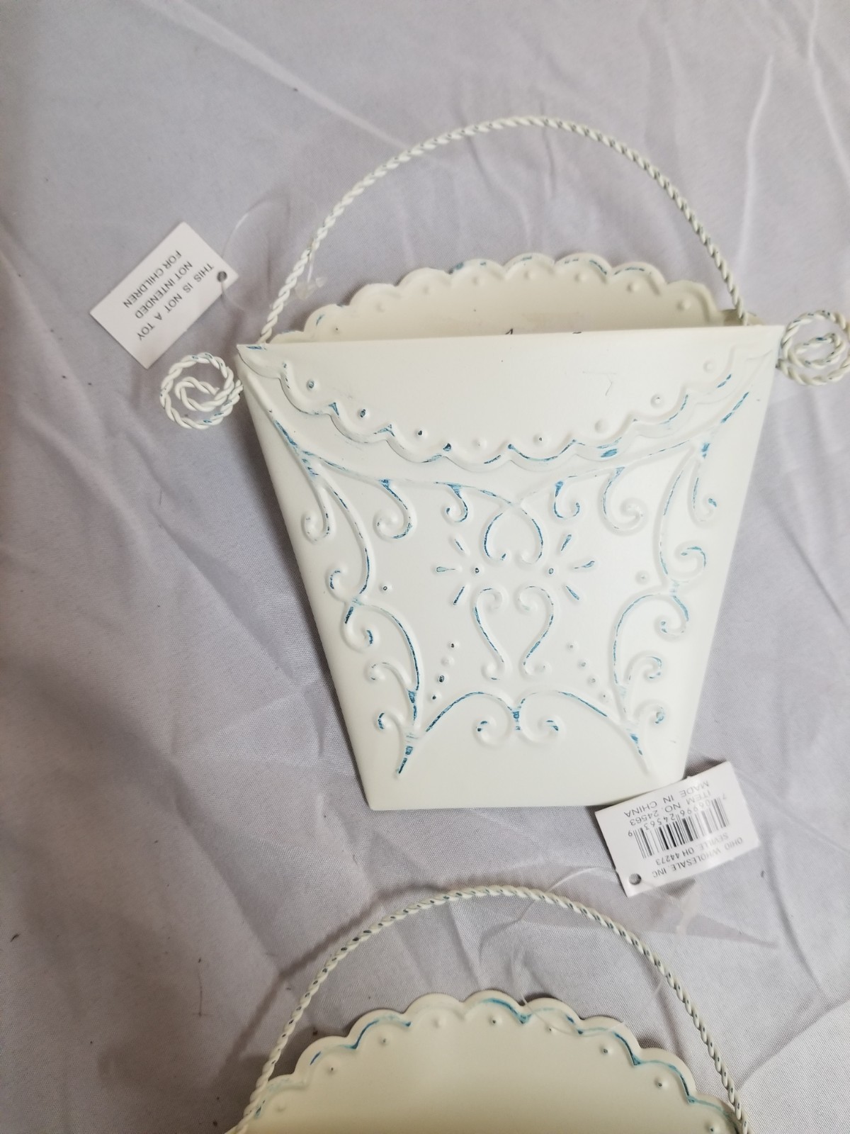 New With Tags Metal Ivory Distressed Wall Hanging Baskets With Raised Design... gallery