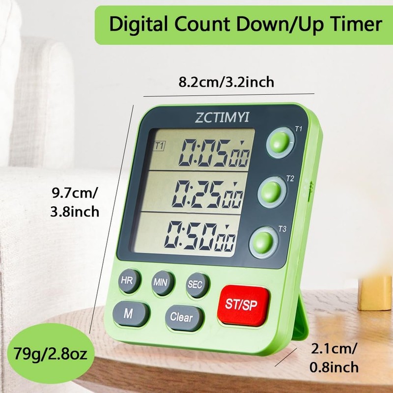 Dual Digital Timer for Kitchen Cooking, 3 Channels Count Down/Up Triple Timer... gallery