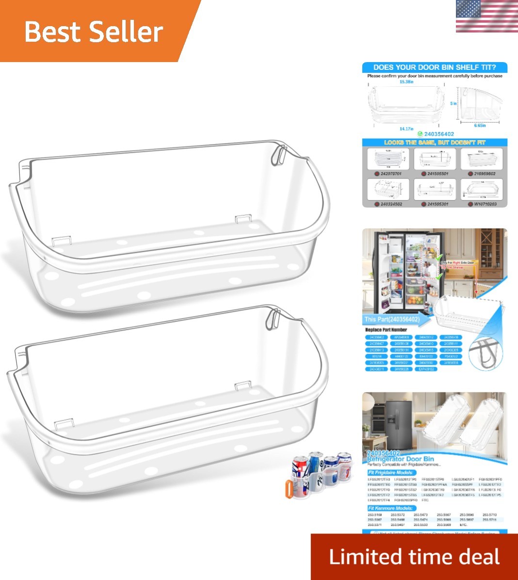 Upgraded Frigidaire Refrigerator Door Bin 2-Pack - Perfect for Efficient Storage gallery
