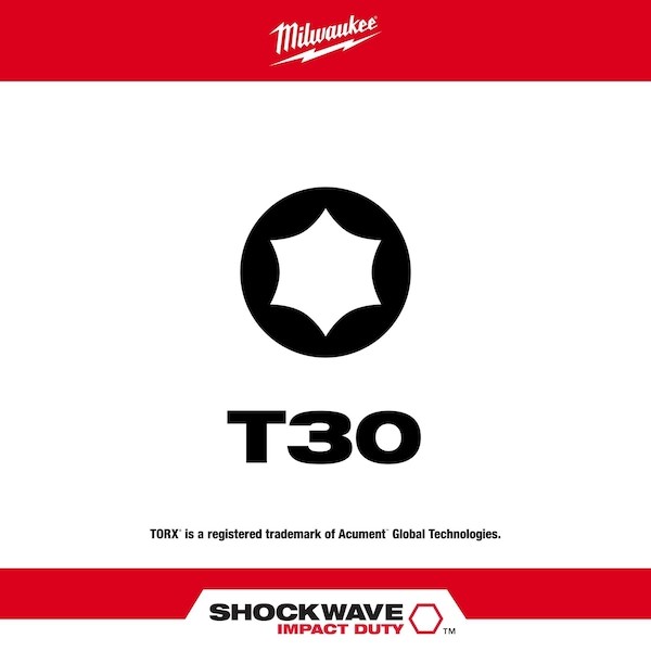Milwaukee Tool 48-32-4580 3-1/2 In. Torx T30 Shockwave Impact Duty Power Bit (5 gallery