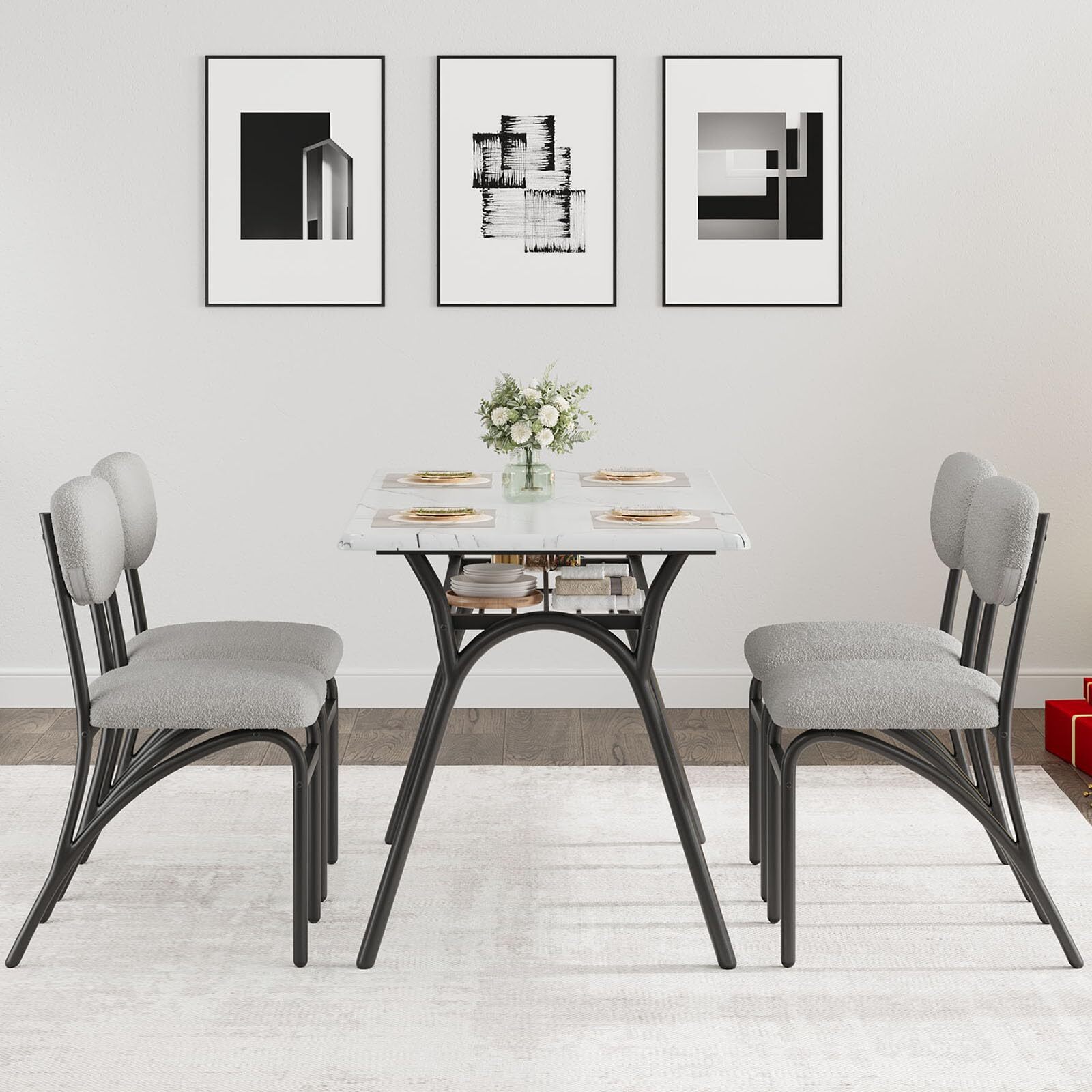 Kitchen Table Set ,5pcs Dining Room Marble Table and 4 Chairs, for Small Space gallery