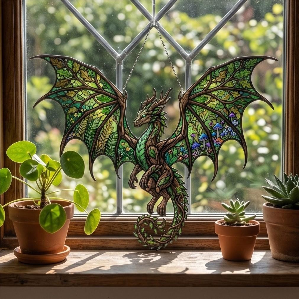 Forest Dragon Suncatcher Acrylic Style, Woodland Dragon Window Hanging Decor gallery