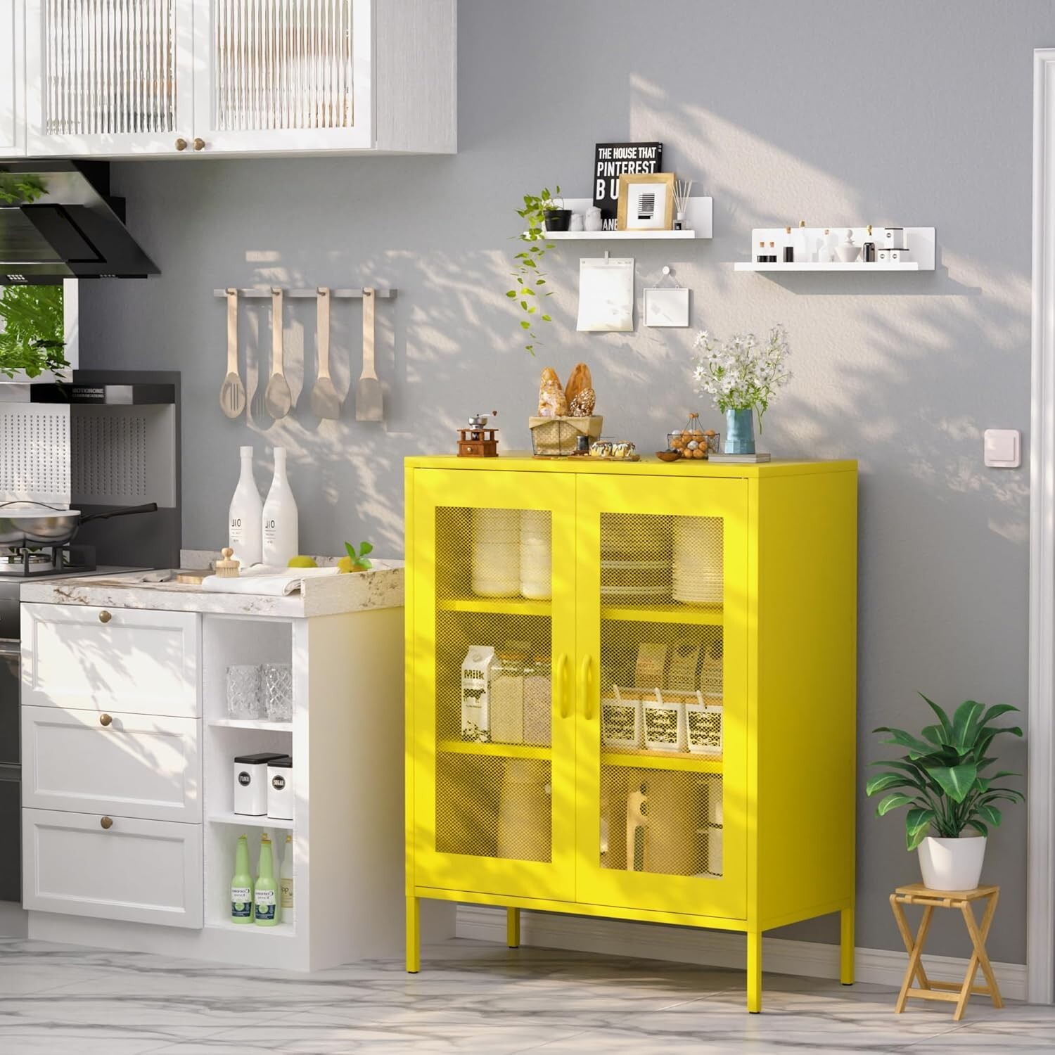 Cofar Metal Storage Cabinet with Mesh Doors 2 Adjustable Shelves for Home Office gallery