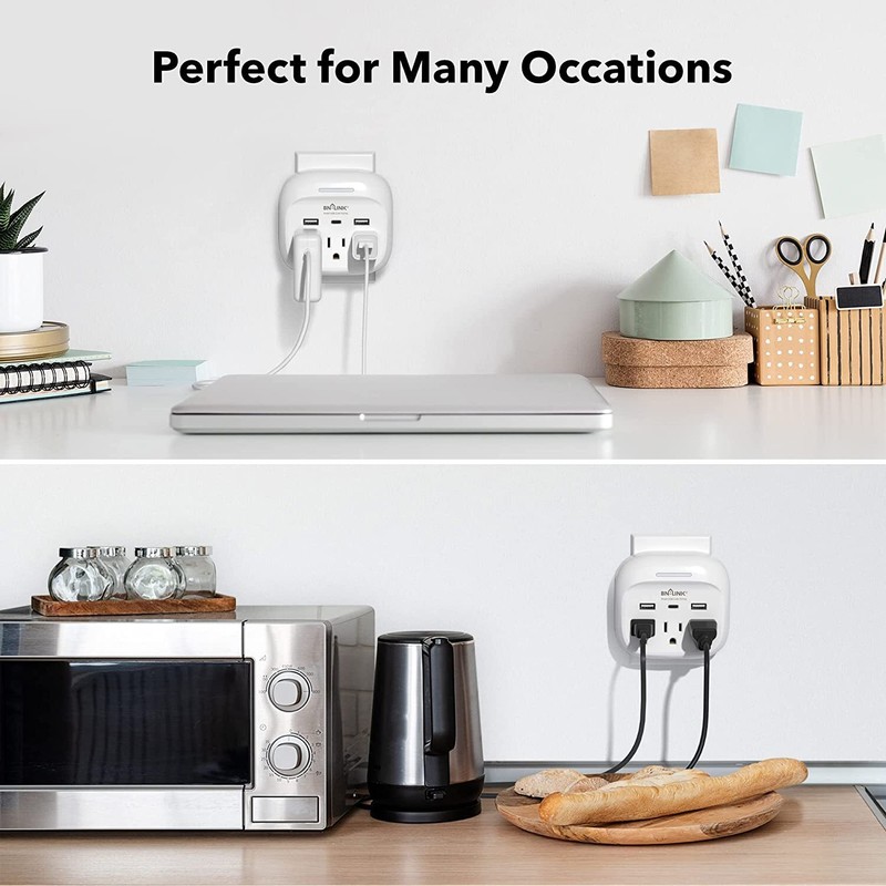 Multi Plug Outlet Extender With USB C, 3 Outlets Surge Protector 600J Wall Plug gallery
