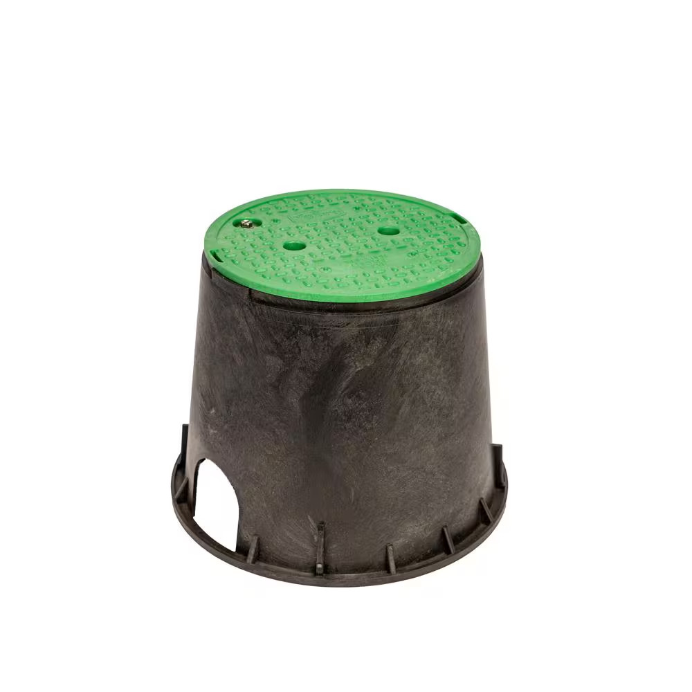 10 In. round Irrigation Valve Box and Lid, Black Box, Green Lid gallery
