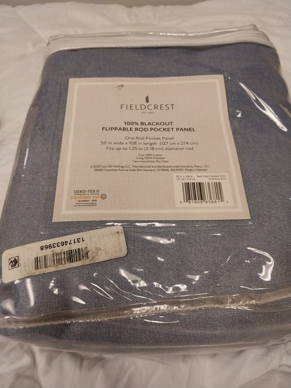 Fieldcrest Devin Cotton Chambray Blue S 100% Blackout Lining Panel 50in x 108in gallery