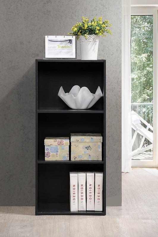 Compact Black 3-Shelf Bookcase - Durable Engineered Wood for Clutter-Free Living gallery