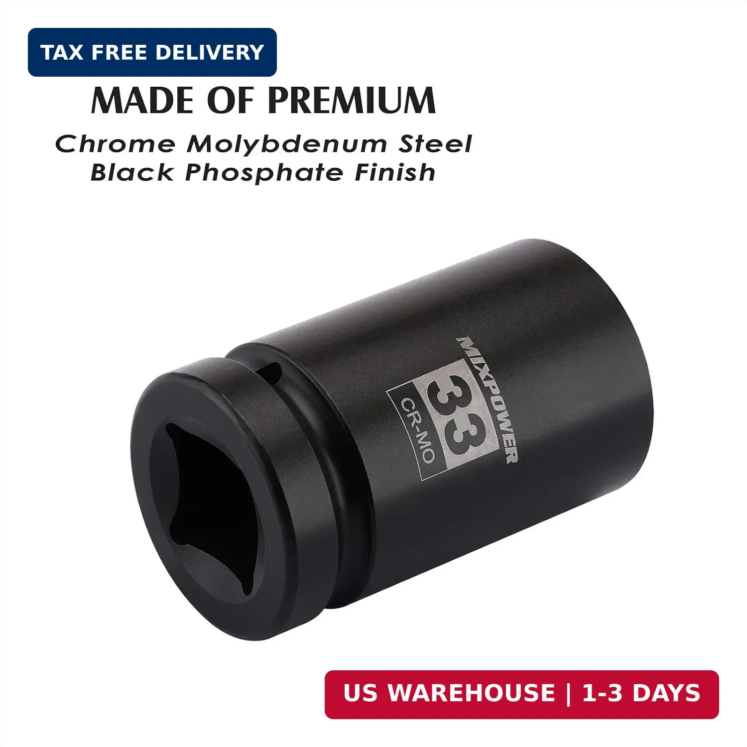 MIXPOWER 1 Inch Drive Deep Impact Socket, CR-MO, 33mm, 6 Point, Radius Corner De gallery