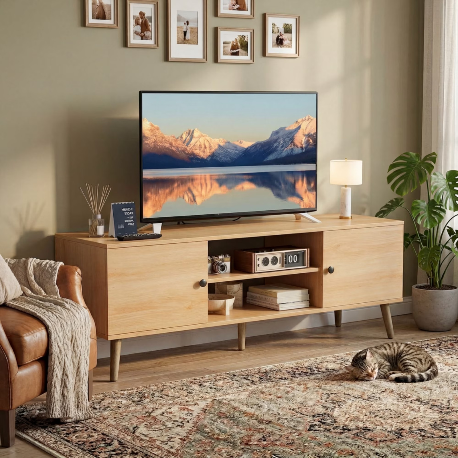 CONCETTA Wood TV Stand 60 Inch Media Console Cabinets Cable Mgmt FREESHIP gallery