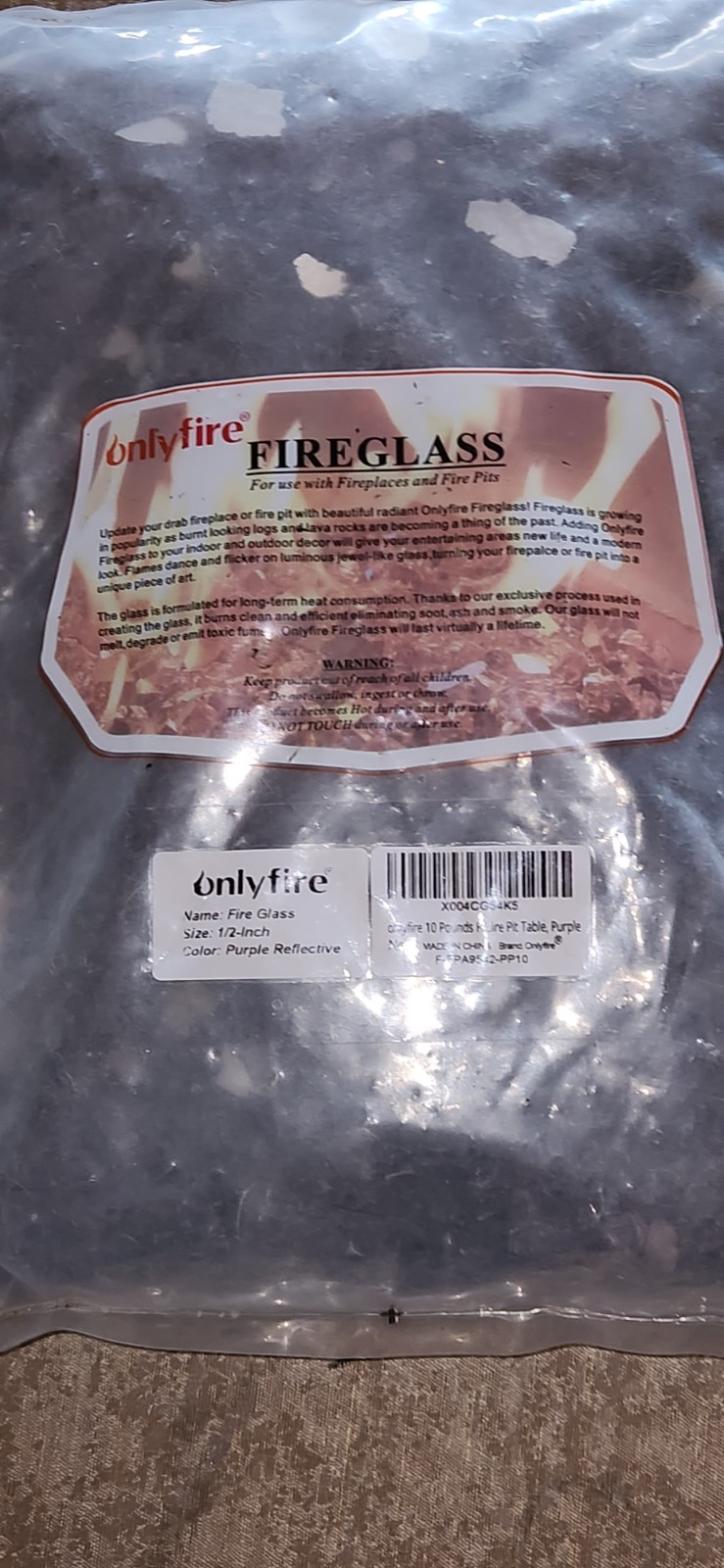 10 Pounds OnlyFire Fire Glass 1/2 Inch Purple Reflective Fire Pit Table Propane gallery