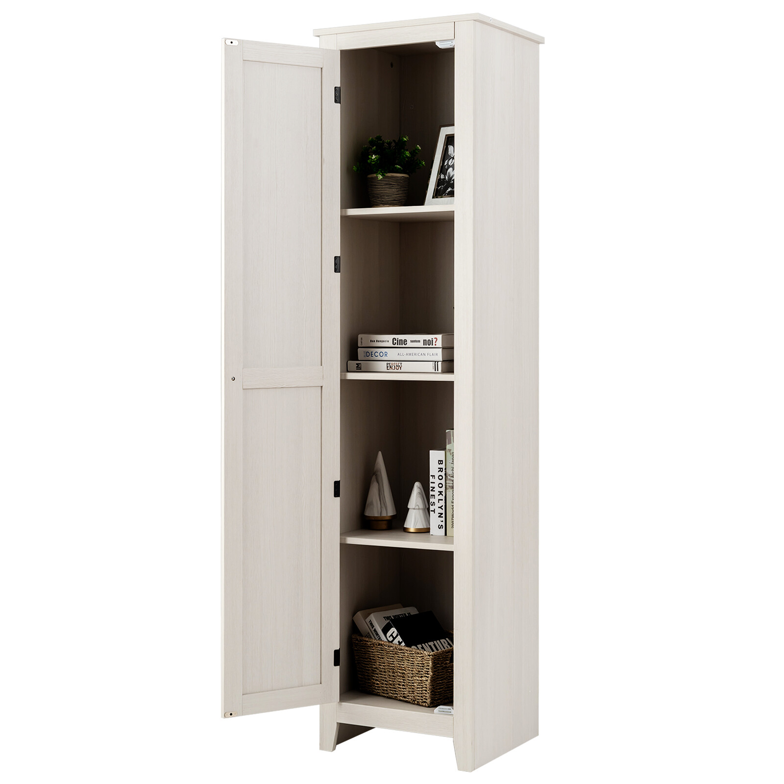 Linen Tower Bathroom Storage Cabinet Tall Slim Side Organizer w/ Shelf White gallery