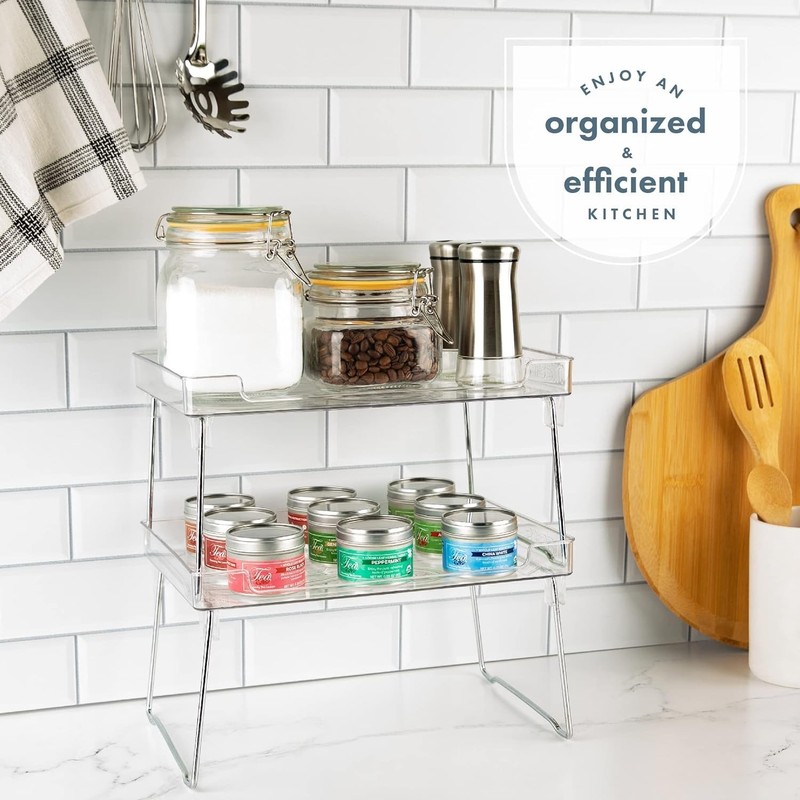 2-Pack Clear Stackable Foldable Shelf Kitchen Counter Cabinet Organizer Storage gallery