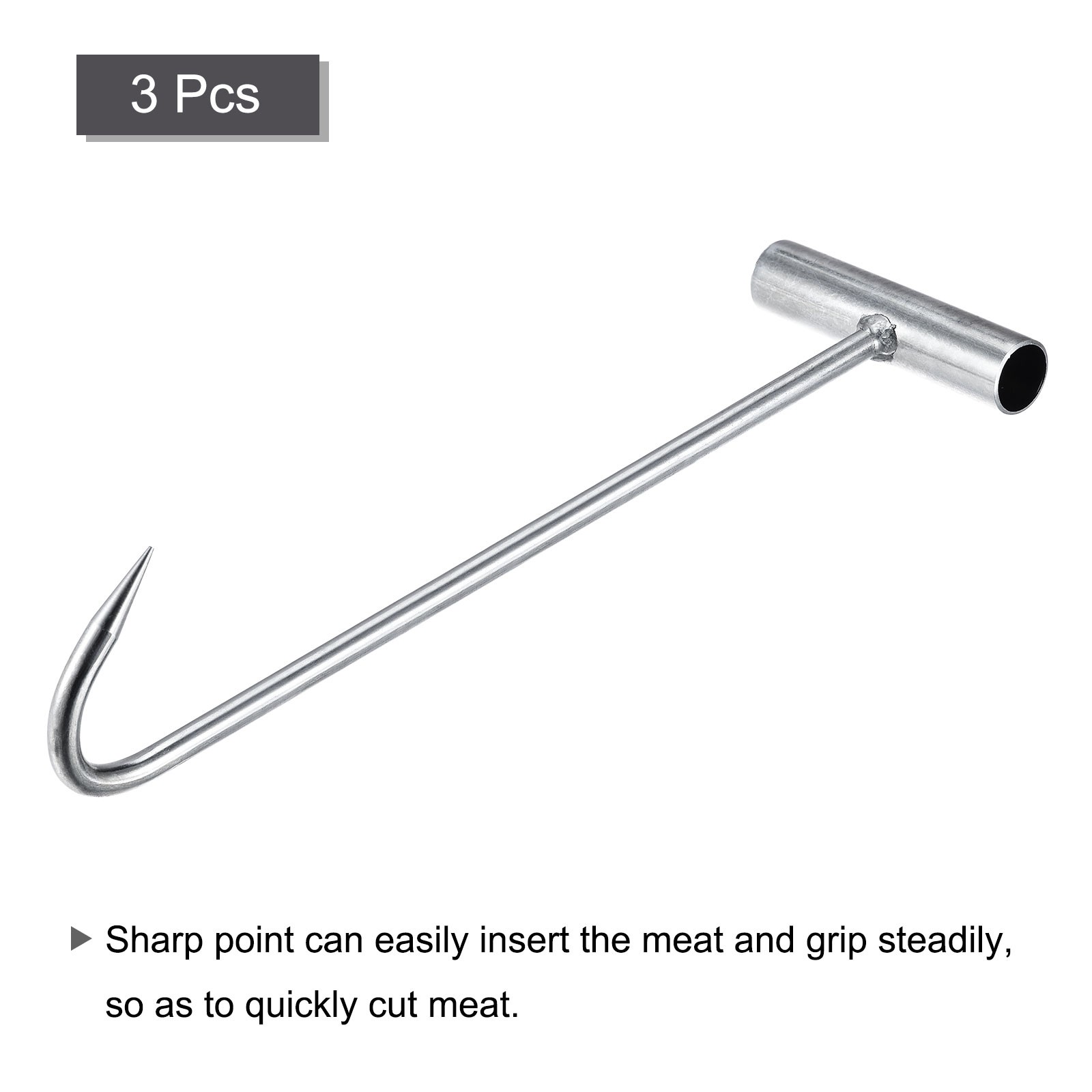 12"(300mm) T-Handle Meat Boning Hook Galvanized T Hooks for Butcher 3Pcs gallery