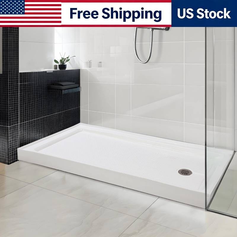 Shower Tray 60x32 Inch Non-Slip Texture Stainless Steel Drain Center Drain gallery