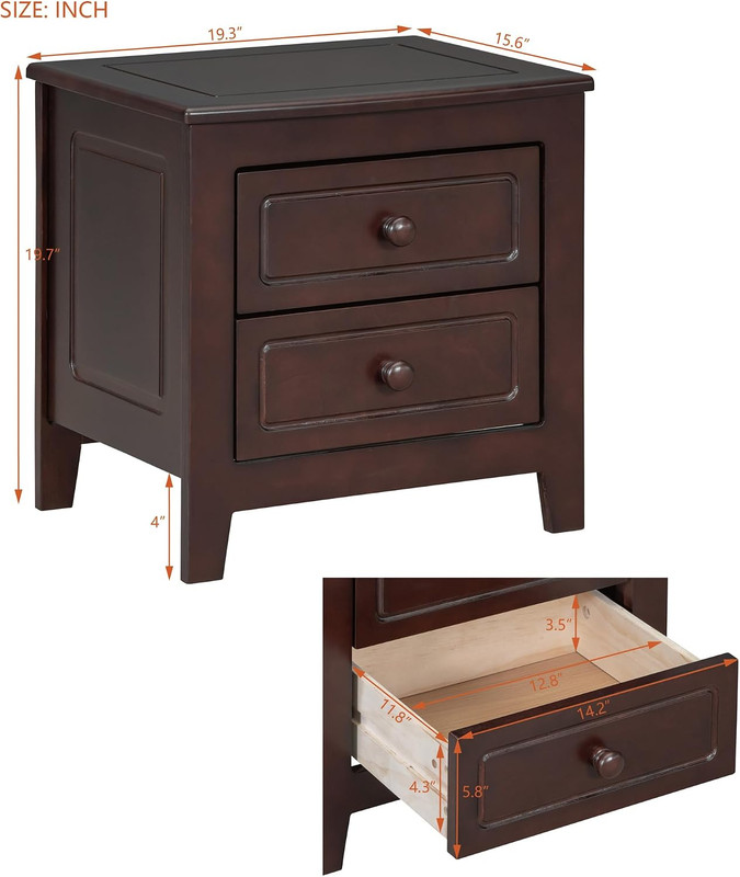 Rustic Dark Walnut Nightstand with Storage Drawers - Modern Bedside Table gallery