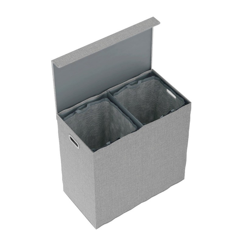 Lavish Home Two-Sided Fabric Laundry Hamper with Lid and Handles, Gray gallery