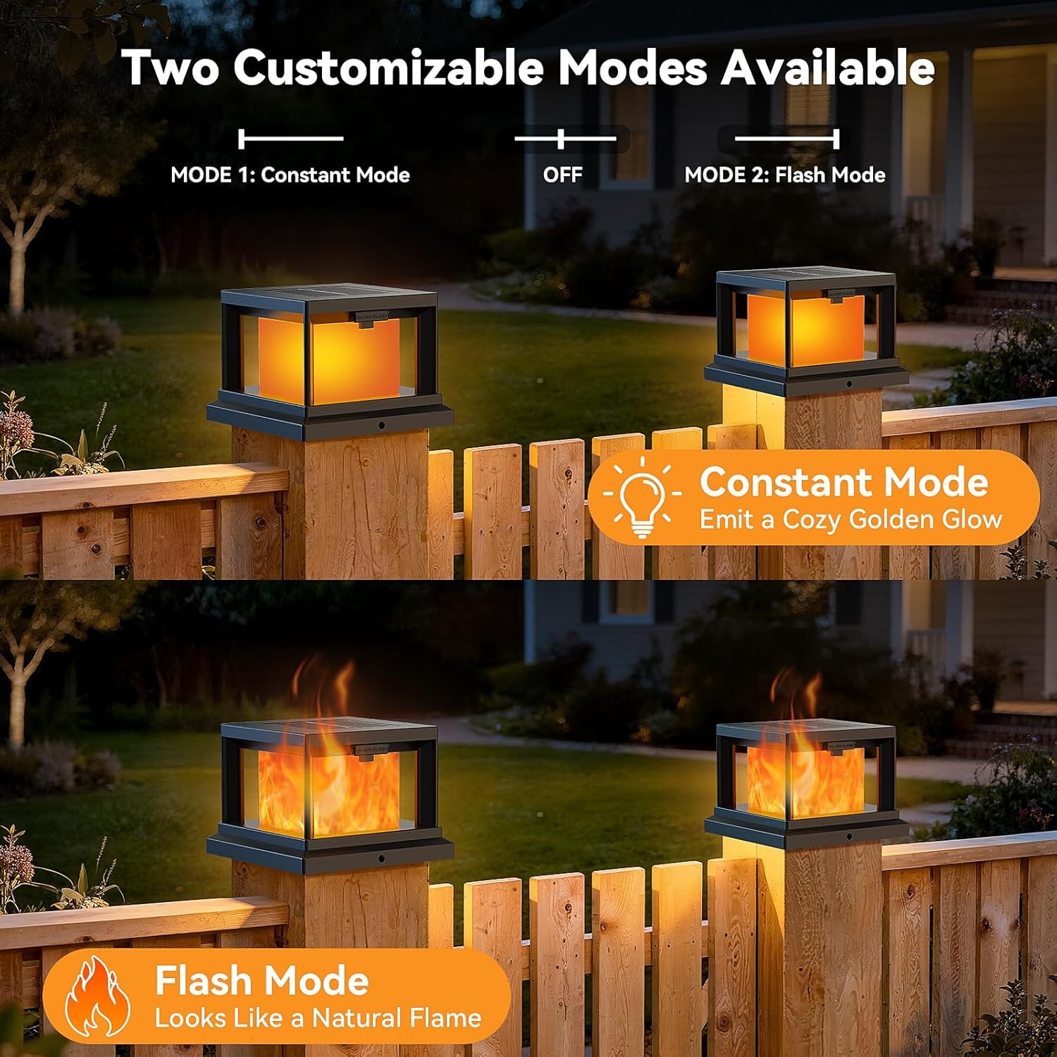 Solar Post Cap Lights Outdoor Flickering Flame Fence Lamp 4x4 Vinyl Wooden Posts gallery