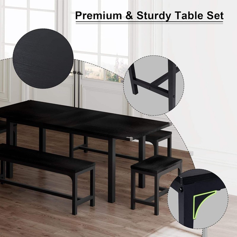63 Inch Extendable Dining Table Set Black For 4 To 8 gallery
