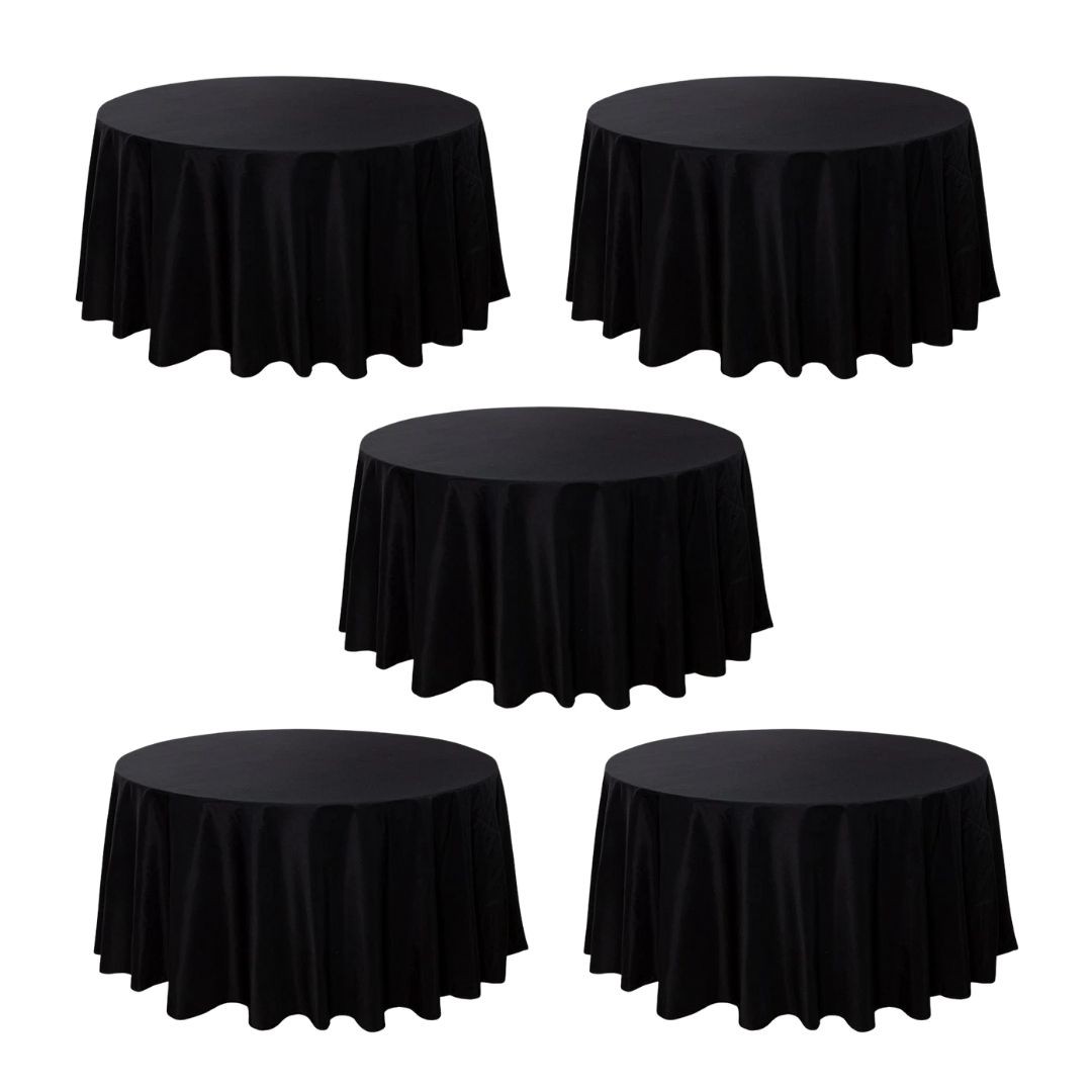5-Pack Black Round Polyester Tablecloth 190gsm 120" by Chivari gallery