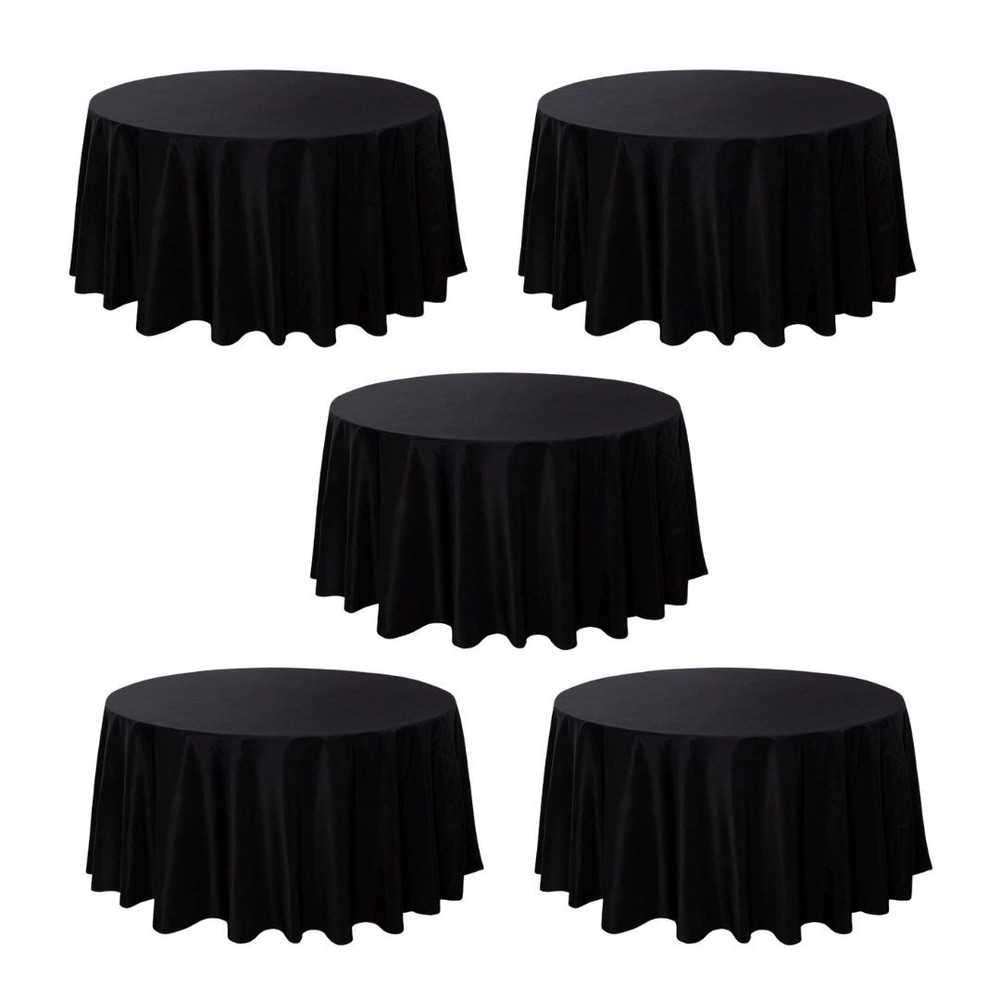 5-Pack Black Round Polyester Tablecloth 190gsm 120" by Chivari