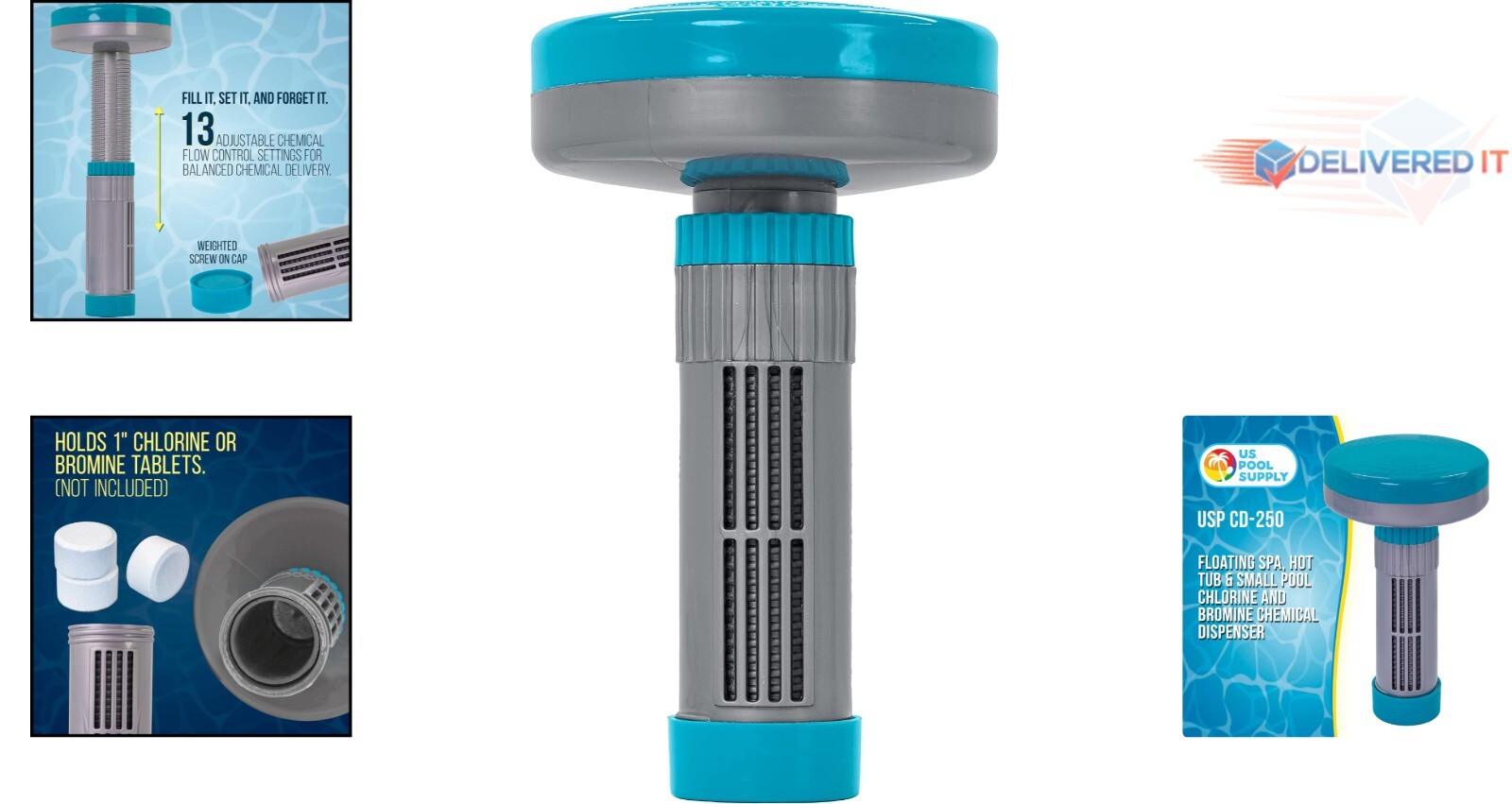 Floating Chlorine Bromine Dispenser 1" Tablets 13 Flow Settings for Pools gallery