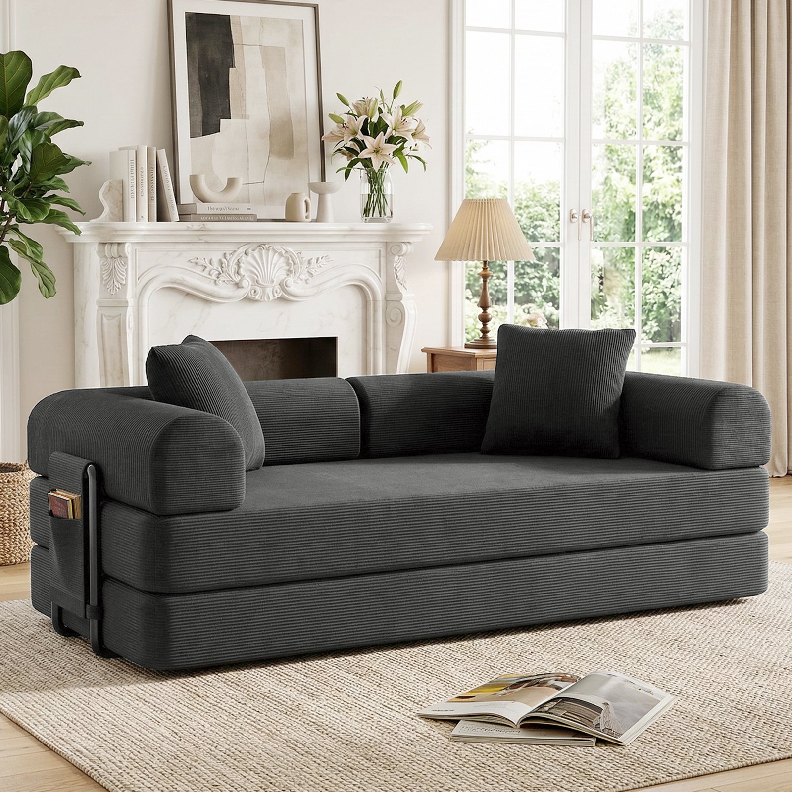 Modular Compression Boneless Sofa Corduroy Soft Cloud Couch Foam Loveseat 600 lb gallery