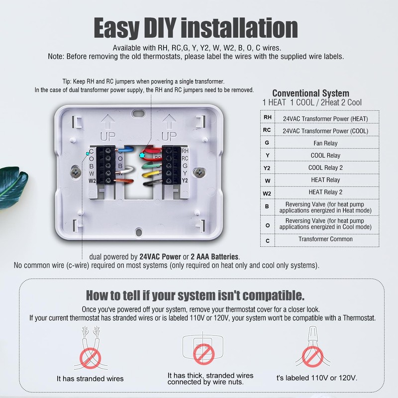 Non-Programmable Thermostats for House, up to 2 Heat/ 2 Cool, with Room Temperat gallery