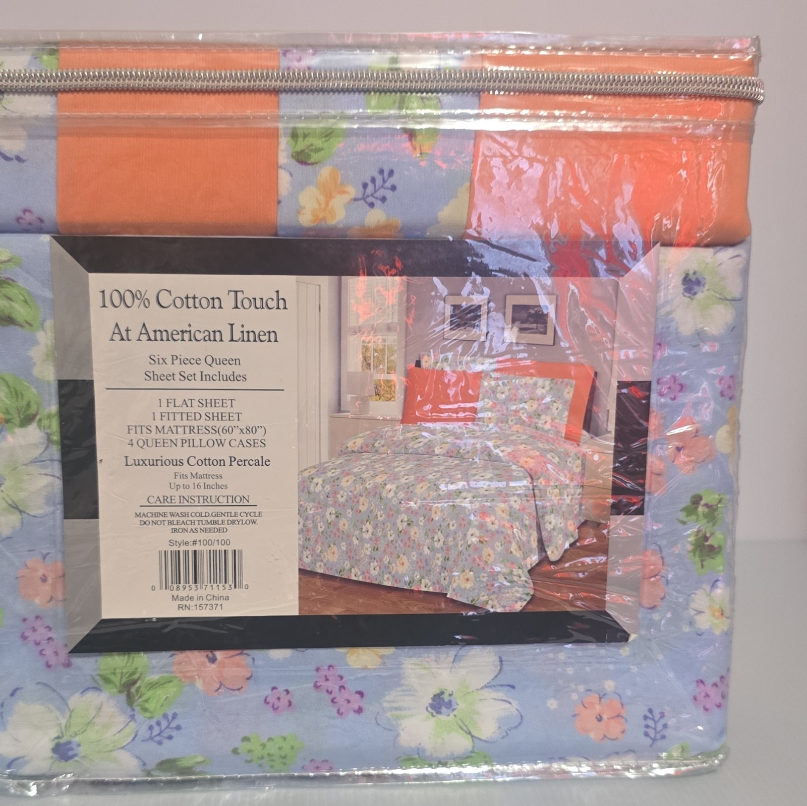 American Linen 1900 Queen Sheet Set Cotton Percale Floral Blue Deep Pocket gallery