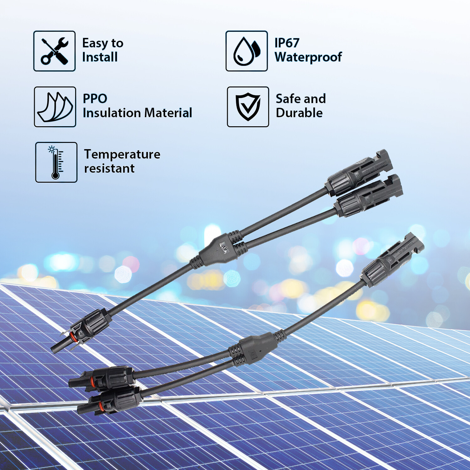 1Pair Solar Cable Splitter Waterproof IP67 2Y Branch Solar Panel Cable Connector gallery