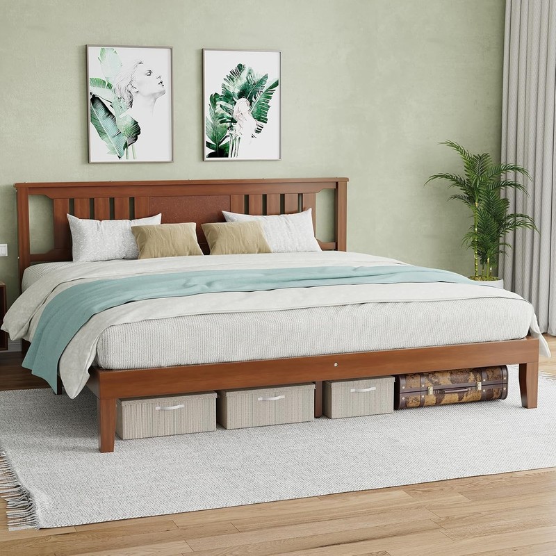 Solid Wood Bed Frame with Headboard Heavy Duty Platform Bed Frame Pine Wood gallery