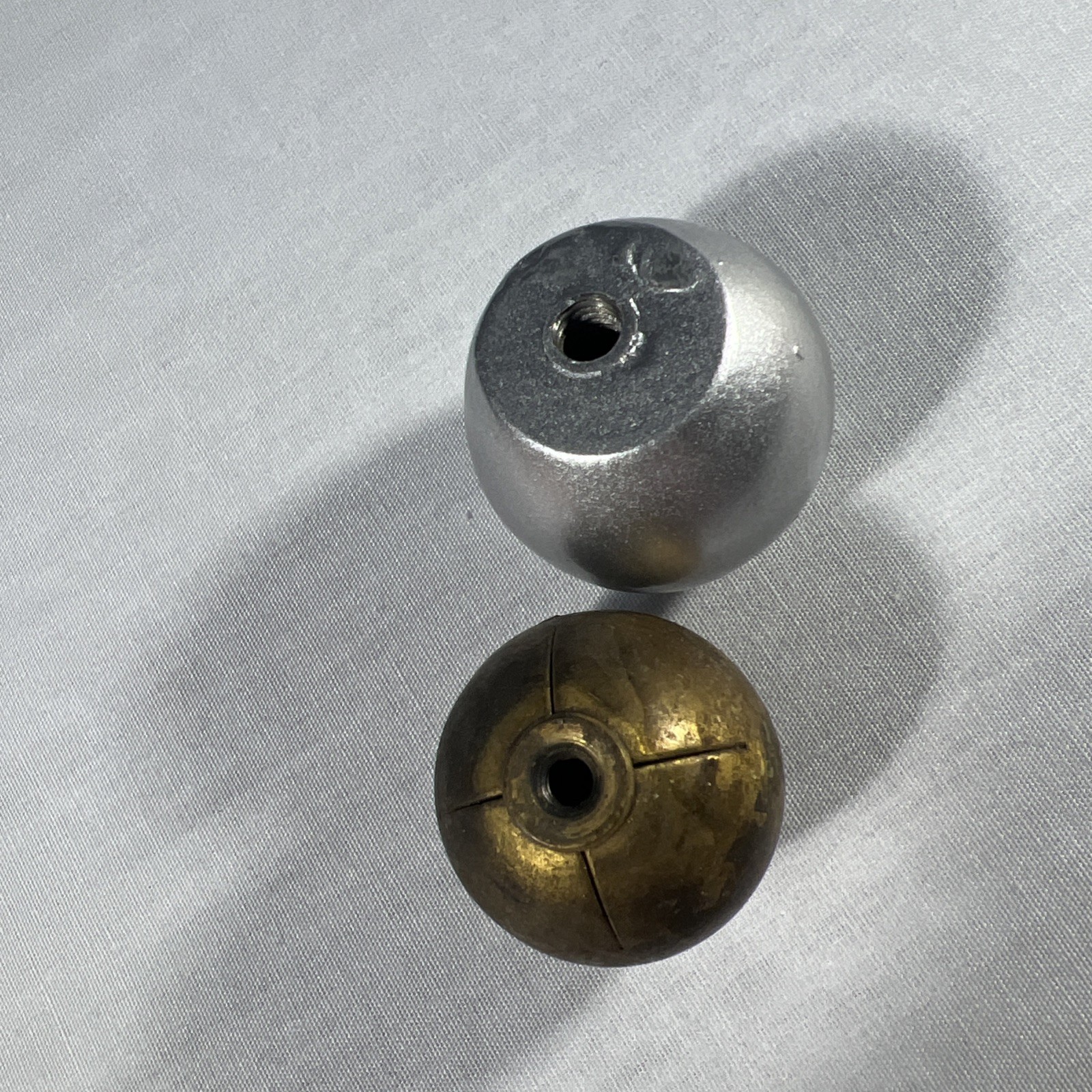 2 Round Finials - 1 Each Brass And Silver Tone Resin. gallery