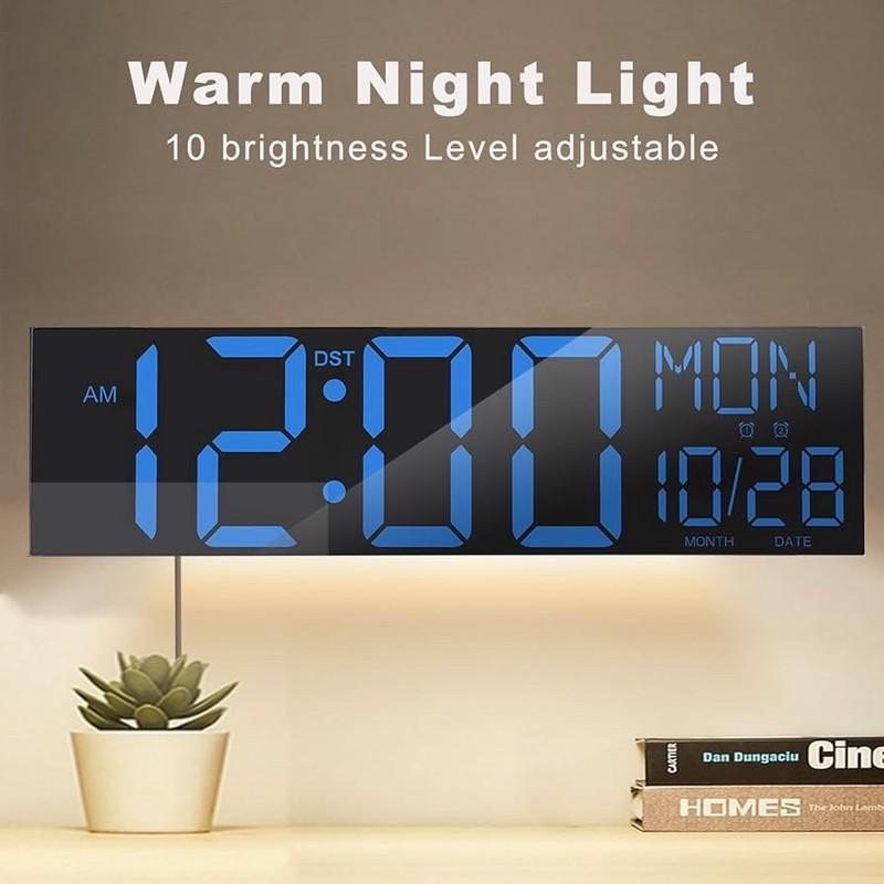 JALL 30" Large Digital Wall Mount Clock with Remote Control, Alarm, Big LED,Blue gallery