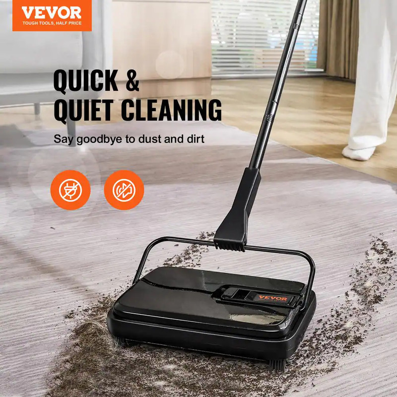 Carpet Sweeper 7.9 In. Sweeping Paths Manual Floor Sweeper with Comb Rugs Black gallery