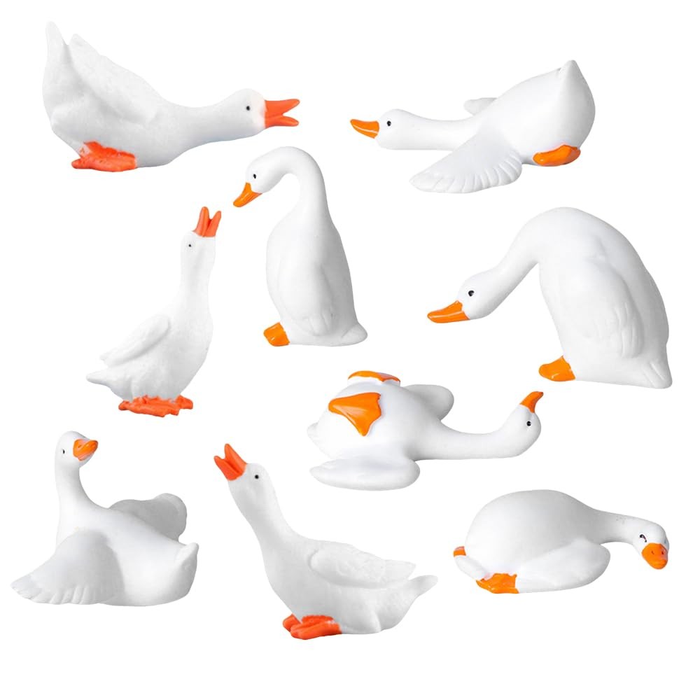 FCKLVMC 18 Pcs Mini Goose Figurine, Tiny Resin Goose DIY Crafts Desk Goose Ca...