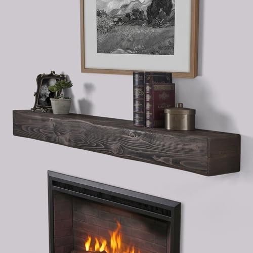 Handmade Fireplace Mantel Shelf, Rustic Wood Wall Mounted 48 inches Dark Walnut gallery