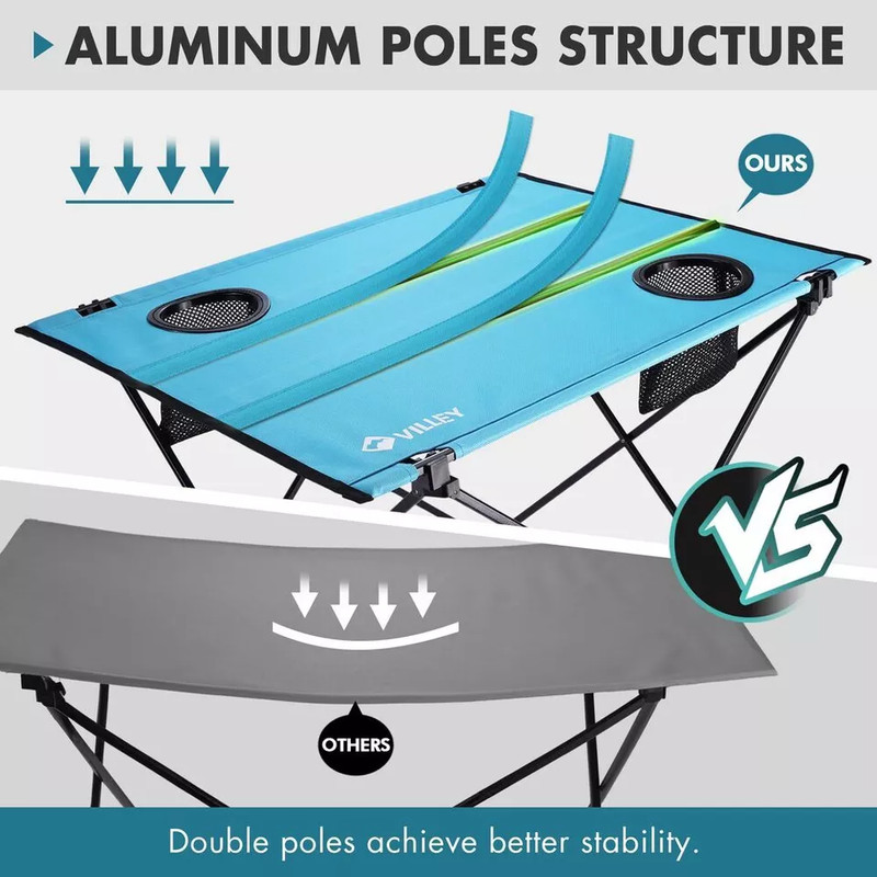 VILLEY Folding Camping Table Large/Small Lightweight Portable Beach Tables w/Bag gallery