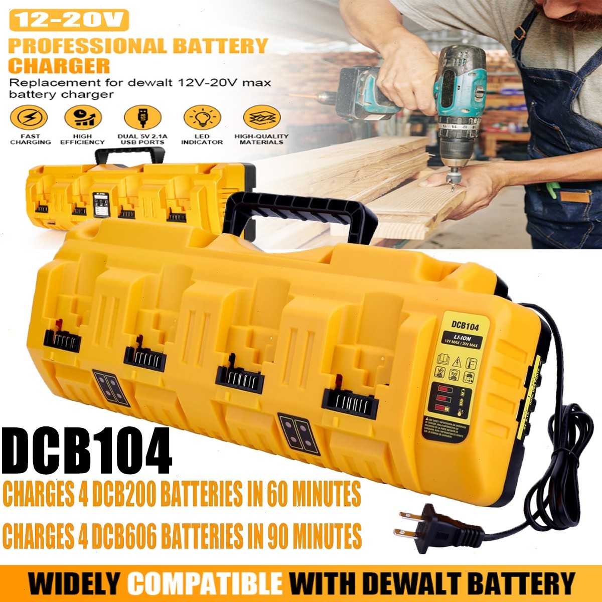 12/20V Battery Charger For DEWALT DCB104 4-Port Fast Charger Lithium XR DCB205 gallery