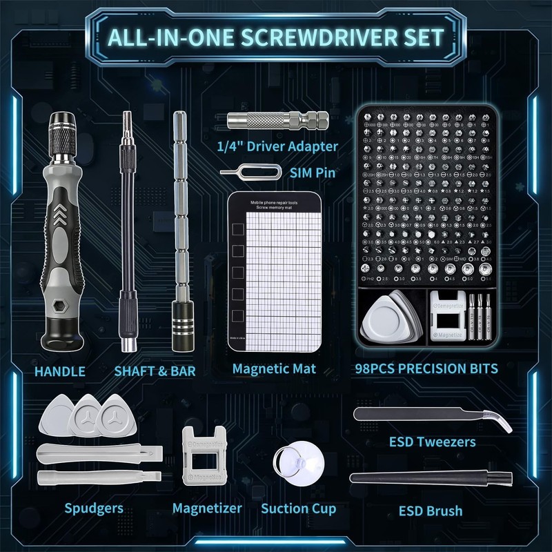 STREBITO Precision Magnetic Screwdriver Set 124-Piece Electronics Tool Kit with gallery
