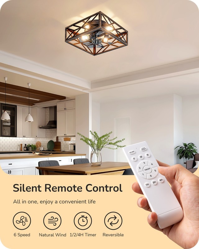EDISHINE Caged Flush Mount Ceiling Fans with Lights and Remote, Dining Room gallery