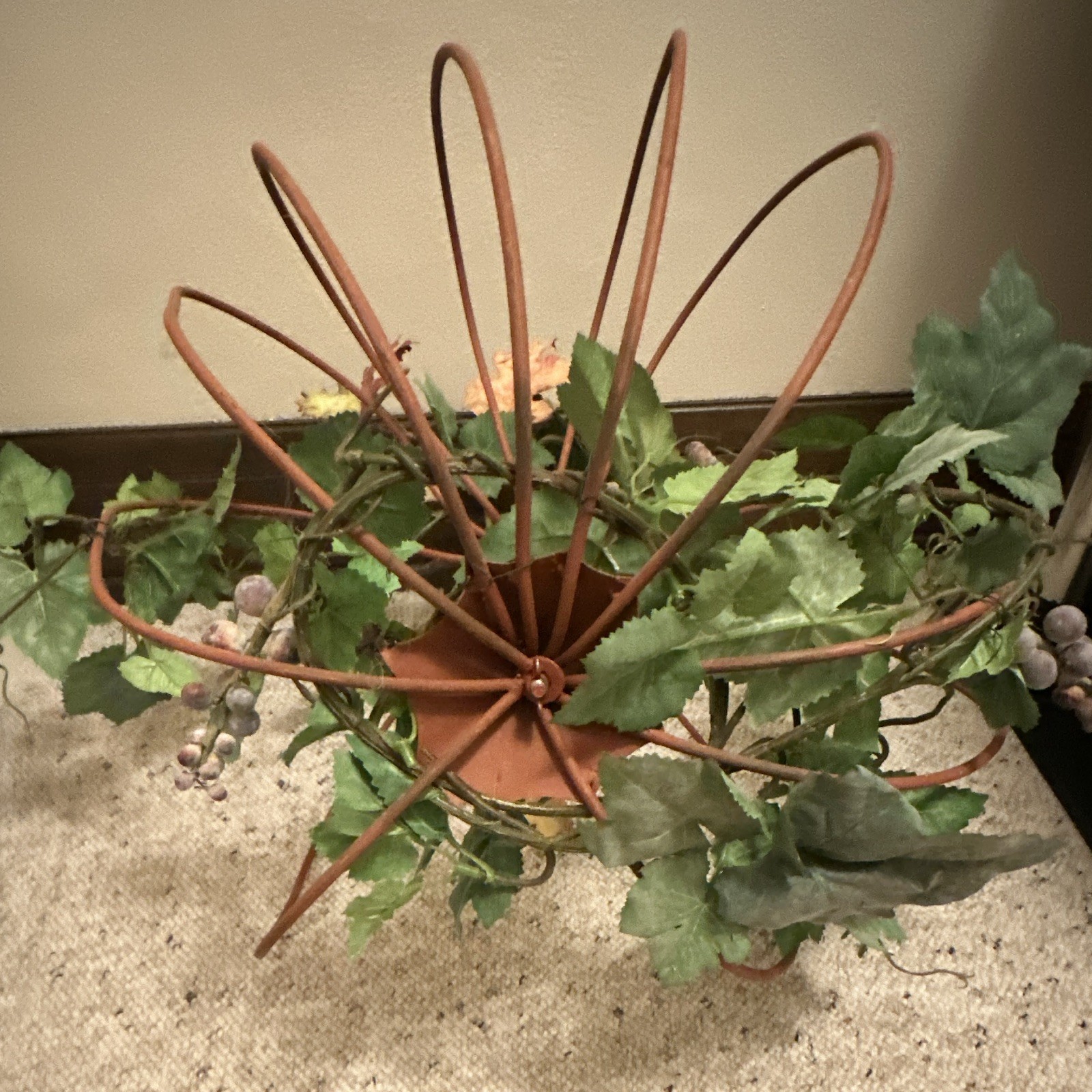 Artificial Autumn Table Centerpiece Metal Pumpkin Frame, Grape Leaves gallery