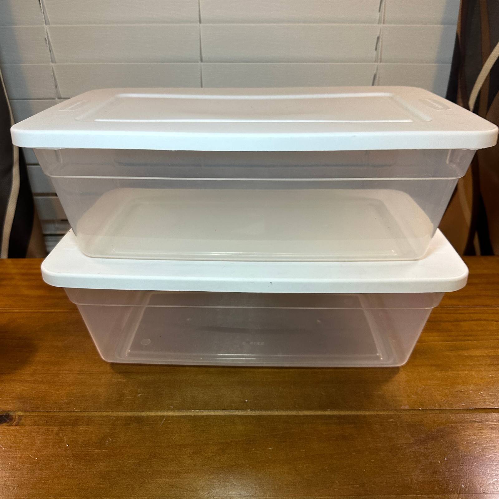 2 Used Rubbermaid Shoe Box Storage 2217 Clear White Lid 1.5 Gal 221F gallery