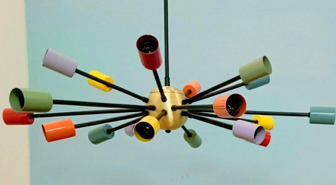 Mid Century Style 18 Multicolored Sputnik Light home interior Brass Chandelier gallery