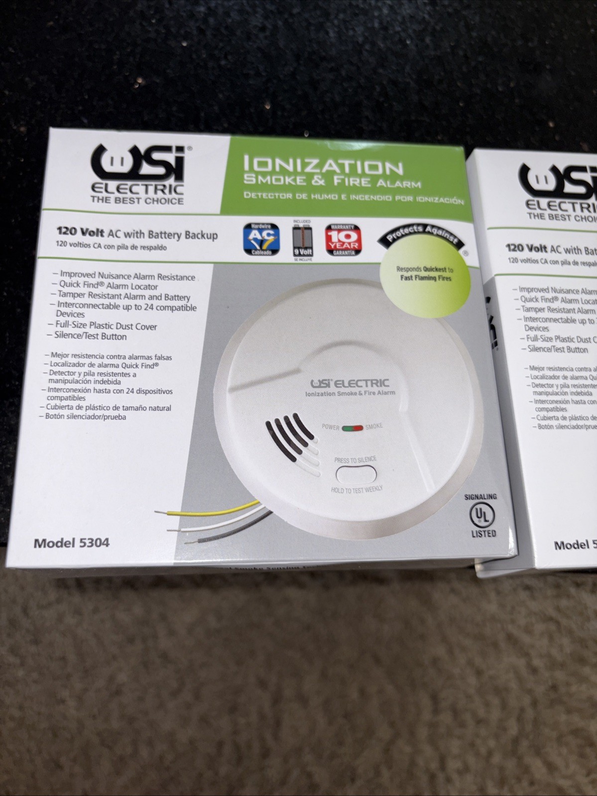 2 USI Electric 5304 Hardwired Ionization Smoke & Fire Alarms with Battery Backup gallery