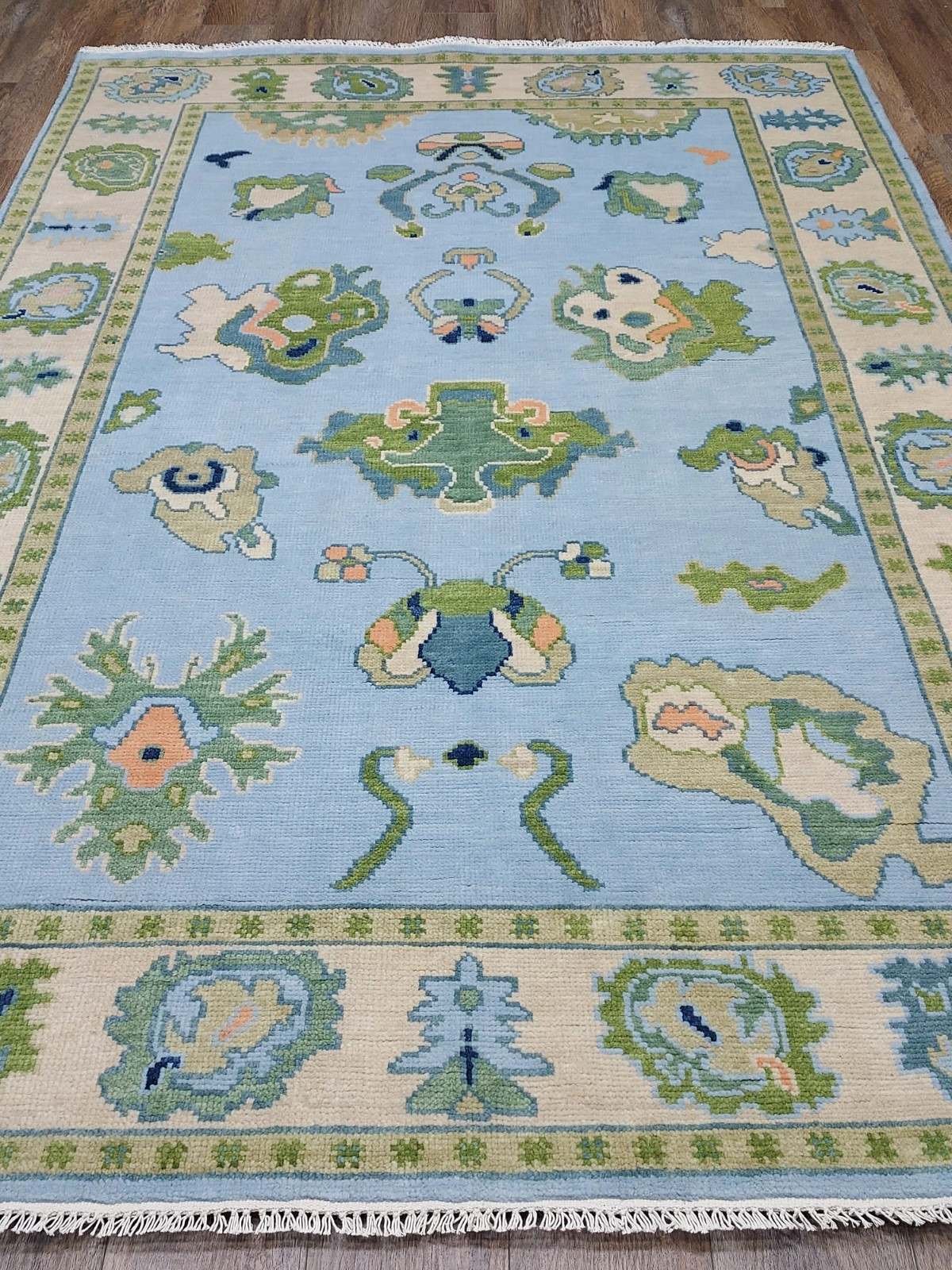 TURKISH OUSHAK RUG.MODERN MULTICOLORED AREA RUG 6x9 FT,HANDMADE BOHEMIAN RUG gallery