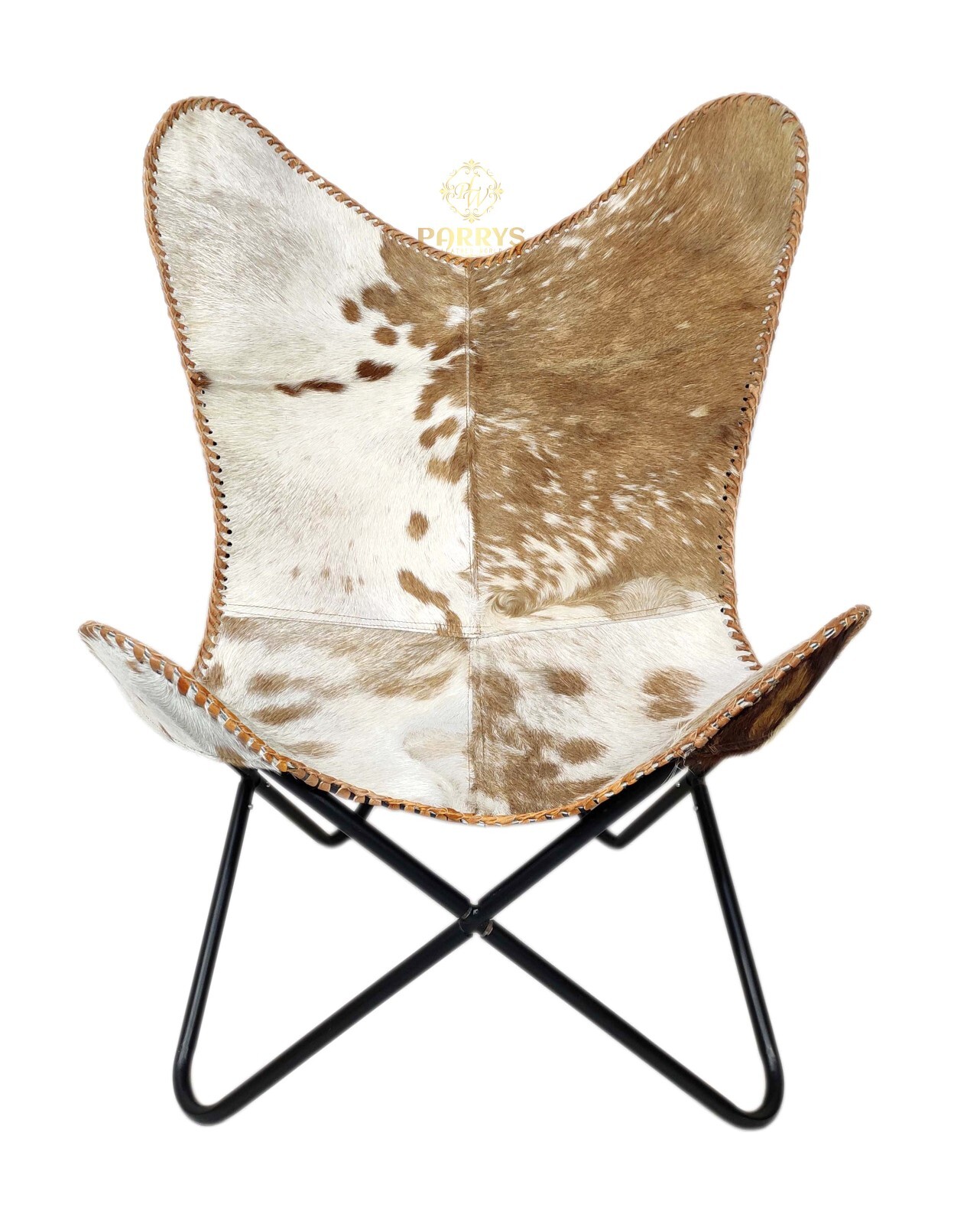 Butterfly Chair Goat Hide Rustic Openable Leather Stool Natural Fur Ottoman gallery