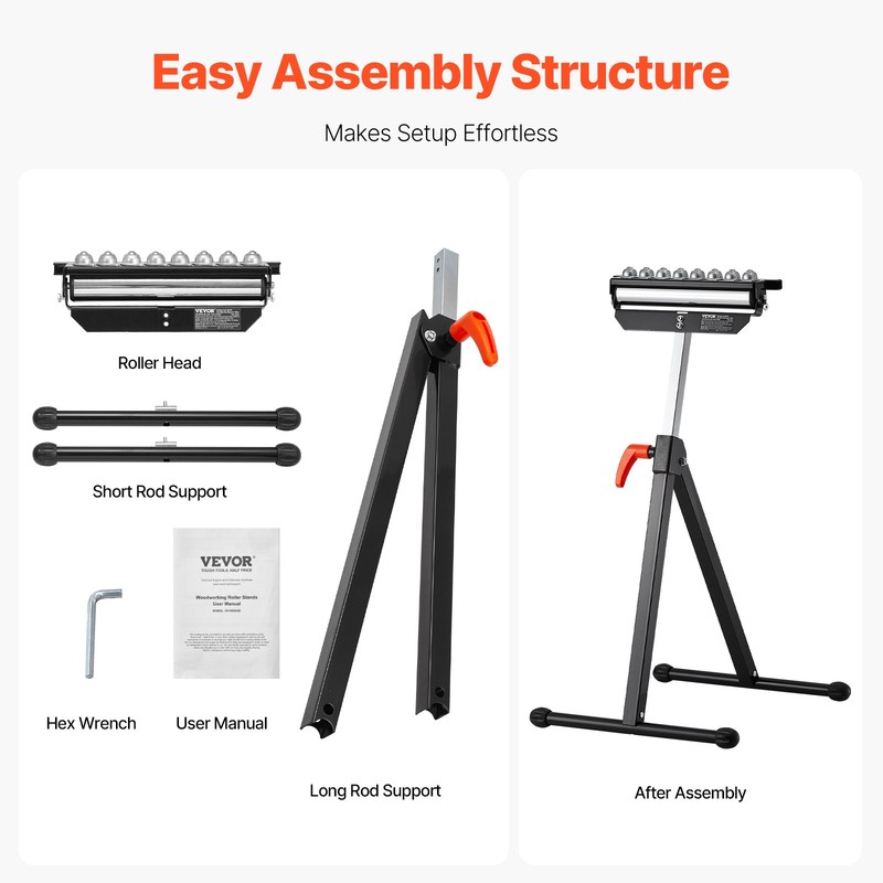 Folding Roller Stand Max Load 300 lb Adjustable 26.8-42.5 in for Woodworking gallery