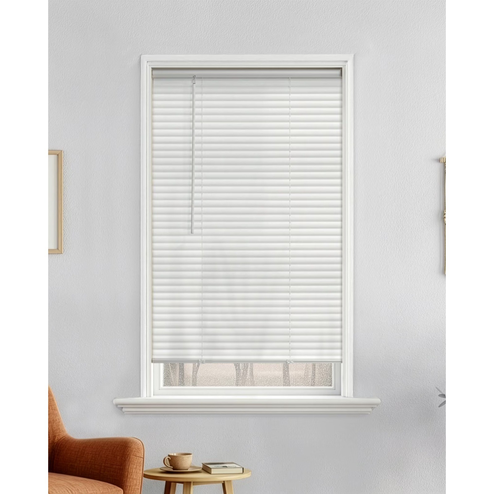 1" Cordless Vinyl Light Filtering Mini Blinds, White, 34" W x 64" L gallery
